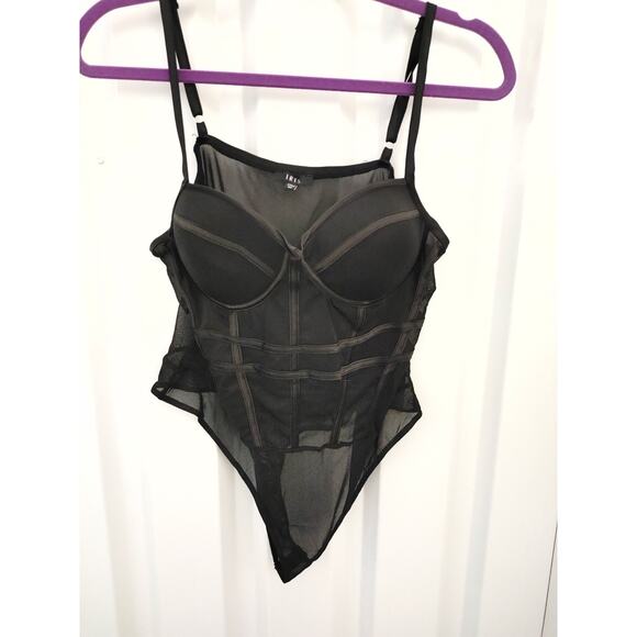 Iris Bodysuit Mesh Lines Bust Tank Black Snap Crotch Junior XL NWT - Picture 2 of 8